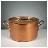 EARLY FRENCH COPPER POT | French copper cookery vessel with double handles and lid, heavy and large.