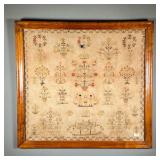 19TH CENTURY FRAMED NEEDLEPOINT | Antique needlepoint decorated with flowers and floral designs, bir