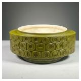 MCCOY POTTERY PLANTER | Avocado green with pattern decoration on the side.