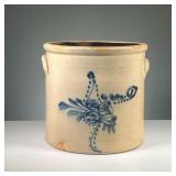 ADAM CAIRE STONEWARE CROCK | Blue decorated stoneware crock, 4 gallon, marked Poughkeepsie NY.