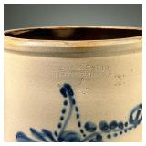 ADAM CAIRE STONEWARE CROCK | Blue decorated stoneware crock, 4 gallon, marked Poughkeepsie NY.