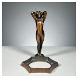 BRONZE NUDE FEMALE W/ ATTACHED TRAY | Nude statue of female with attached tray, marked JBC.