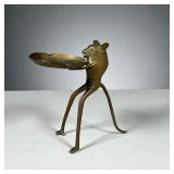 ART BRASS MOUSE ASHTRAY | unusual brass or bronze mouse with elongated legs holding tray with emboss