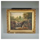 LANDSCAPE OIL PAINTING | Oil on canvas landscape painting with a waterfall, no apparent signature, l