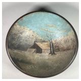 19TH C. PAINTED WOOD BOWL | Folk art primited painted turned wood and painted "dough bowl" showing a