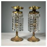 (2PC) BRASS MANTEL LUSTRES | Includes 19 hanging cut glass pieces.