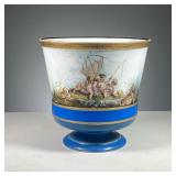 VIENNA PORCELAIN CACHEPOT | Porcelain planter, gilt rim, decorated with cupids in nature scenes. Dim