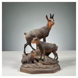 BLACK FOREST CARVED GROUP | Three Mountain Goats, marked in front "Morez".