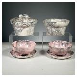 (6PC) SANTA ANITA WARE DISHES | Includes: 2 white and silver casserole dishes (1 with lid), 2 pink a