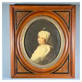 OIL ON CANVAS PORTRAIT | Portrait of a woman, framed in tondo in a carved and gilt wood frame, no ap