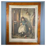 19TH CENTURY W. FYFE PRINT | Titled “Girl of the Period” depicts small girl sewing a stocking at hom