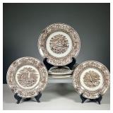 (7PC) AMERICAN MARINE DISHES | Brown and White plates decorated with naval scenes and various ports 