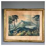CURRIER & IVES CATSKILLS PRINT | Titled “Scenery of the Catskills” in gilt frame.