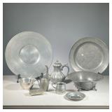(10PC) PEWTER DISHES | Includes: 2 large serving platters (one 19th century), 1 large serving bowl, 
