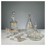 (14PC) GILT GLASS DRINKING SET | Includes: 9 gilt cordial glasses with floral decoration, gilt glass