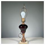 PURPLE BLOWN GLASS LAMP | Hand Blown Purple Glass lamp with brass column and stone base. Dimensions: