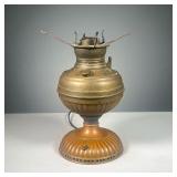 19TH CENTURY BRASS OIL LAMP ELECTRIFIED | Brass oil lamp with painted bronze base. Dimensions: h. 12