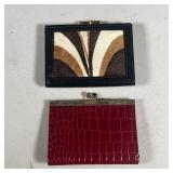 (2PC) LEATHER COIN PURSES | Includes one black coin purse with fur on side & one red leather coin pu