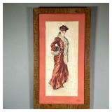 FASHION WATERCOLOR SKETCH | Watercolor sketch of woman in red coat with fur lapel & cuffs and matchi