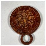 SMALL INLAID HAND MIRROR | intricately inlaid hand mirror with round handle decorated in beautiful f