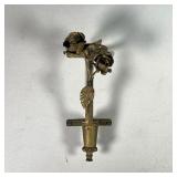 WALL MOUNTED FLOWER HOLDER | Brass wall-mounted flower / bud vase holder with floral decoration and 