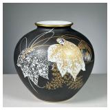 MALVACEA VASE | Black & Gold Malvacea bulbous vase made by Rosenthal Germany. Dimensions: h. 7.5 x d
