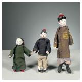 (3PC) ANTIQUE CHINESE DOLLS | Includes 2 children, 1 with traditional hat and 1 adult in hat and pon