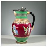 19TH CENTURY PRATTWARE PITCHER | Hand-painted pitcher with pewter top, decorated with ancient Greek 