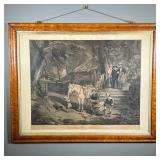 GERMAN ETCHING | Titled “Sunday Morning” by Gegen Nachdruck, depicting a country town with children 