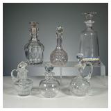 (6PC) GLASS DECANTERS & CRUETS | Includes: 2 decanters, both with polished pontiles, 2 bottles with 