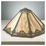 SLAG GLASS LAMPSHADE | The frame with metal floral decoration around each pane. Dimensions: h. 12 x 