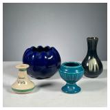 (4PC) COLORFUL CERAMIC VASES | Includes: an art pottery bud vase with green glaze, and another bud v