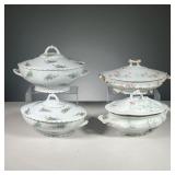 (4PC) PORCELAIN TUREENS | Including a pair of Austrian tureens with blue flowers (Marked O & EG Aust