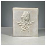 GENERAL CERAMICS FLOWER VASE | Made in USA, rectangular glazed vase with portrait relief on both sid
