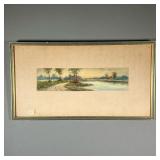 ANTIQUE WATERCOLOR PAINTING, SIGNED | Watercolor on paper, depicts country scene by a river, signed 