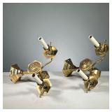 (2PC) PAIR ELECTRIC WALL SCONCES | Pair of electrified double-arm brass sconces designed to look lik