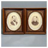 (2PC) PAIR 19TH CENTURY PORTRAITS | Pair of antique photograph portraits in wood carved frames with 
