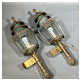 (2PC) LARGE CARRIAGE HOUSE LANTERNS | A pair of large brass lanterns for a carriage house/garage, el