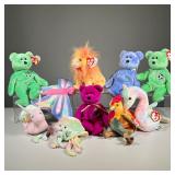(10PC) COLORFUL 1999/2000 BEANIE BABIES | Includes: Swirly, Bushy, Flitter, Neon, Rooster (from the 