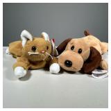 (2PC) 1994 "BONES" & "NIP" BEANIE BABIES |Styles 4001 and 4003, brown cat and dog TY Beanie Babies, 
