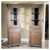(2PC) PAIR RESTORATION HARDWARE DISPLAY CABINETS | A pair of solid wood Restoration Hardware "French