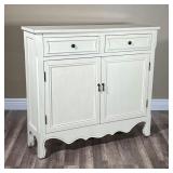 WHITE SOLID WOOD CABINET | White painted wood having two drawers over double cabinet doors, with a s