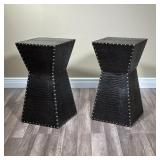 (2PC) PAIR FAUX ALLIGATOR SKIN SIDE TABLES | Pair of pedestal side tables with faux alligator skin a
