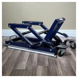 JACK STAND | Blue jack stand, good for quad ATV or motorcycle, tested functioning, no apparent maker