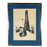 AFTER MARC CHAGALL | Monochrome lithograph after Marc Chagall, showing mother and children before th