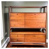 WEST ELM MID-CENTURY ETAGERE | Mid-century modern style storage shelf, fall front with open shelving