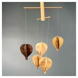 WOOD MOBILE | Minimalist hanging mobile with five hot air balloons of different toned wood. w. 14 x 