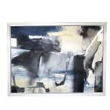 ABSTRACT LITHOGRAPH WITH SILVER LEAF | Impressive abstract artwork of blue, gray, and black forms wi
