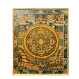 ANTIQUE BUDDHA THANGKA | Showing patterns, figures, gods, and dragons among clouds, engaged in vario