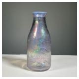 TELFER BROS MILK BOTTLE | Iridescent art glass bottle, Oakland Dairy / Bay Shore NY. h. 9 in